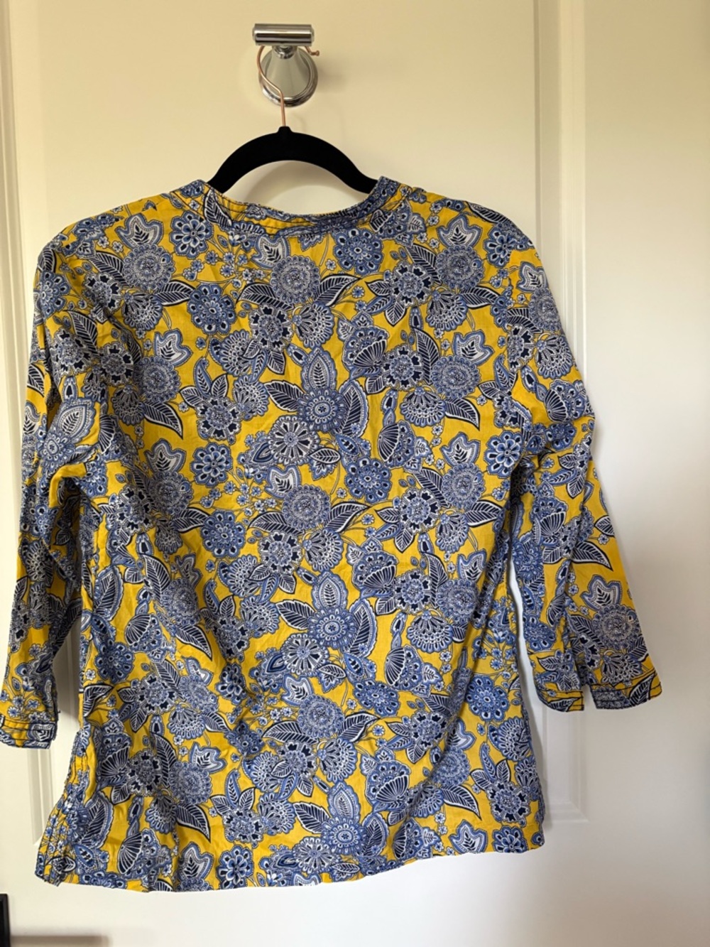 Talbots Yellow and Blue Floral Split-Neck Blouse S Petite - Picture 3 of 4
